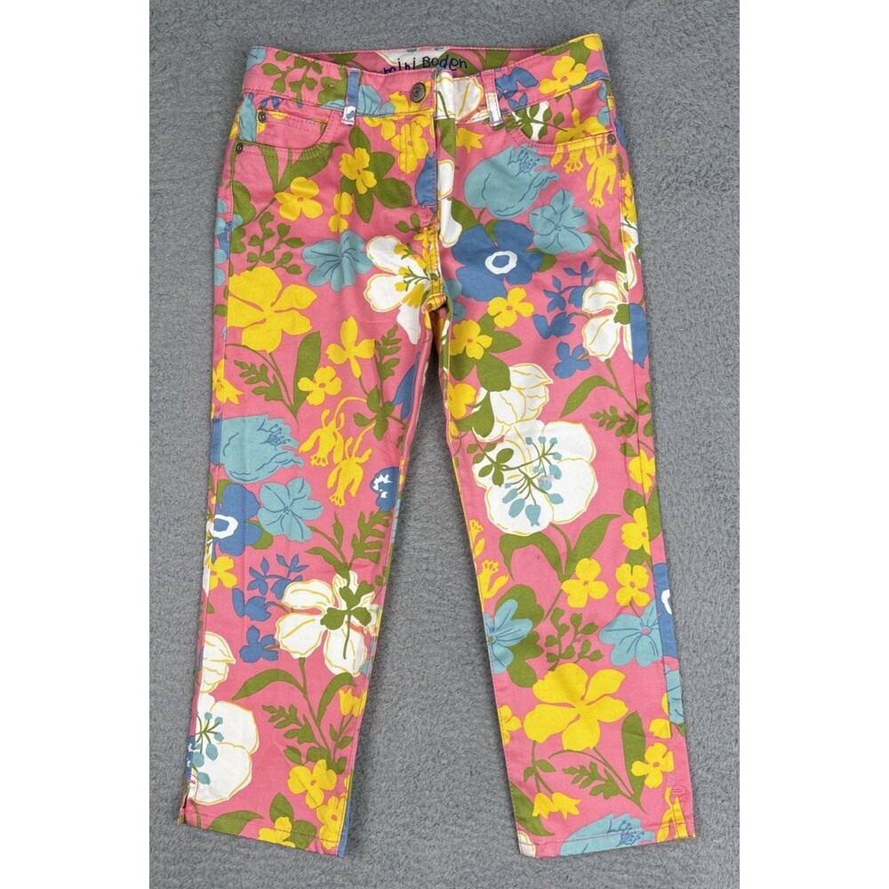Mini Boden Girl's Pink Yellow Blue Green Floral Pants Size 11Y